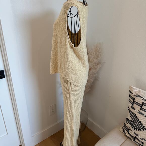 Free People Beach Oatmeal Yellow Ribbed Knit Sweater Wide Leg Pant Tank Set  XS - Picture 6 of 12